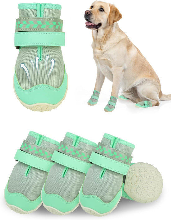 SCENEREAL Dog Shoes for Hot Pavement for Large Medium, Summer Mesh Breathable Dogs Boots & Paw Protectors for Hardwood Floors Indoor Outdoor Walking, anti Slip Waterproof Sole, Black Size 5