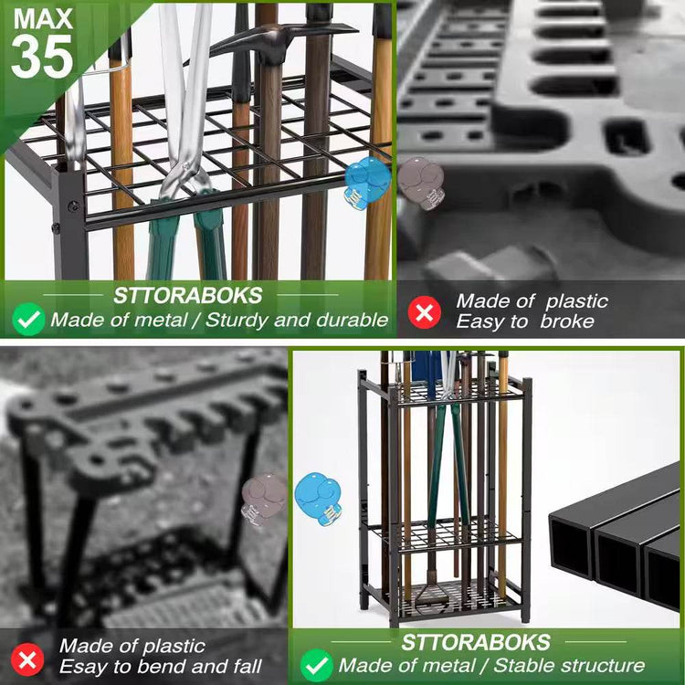 3-Tier Garden Tool Organizer for Garage Organization up to 35 Long-Handled Tools/Rakes/Brooms - The Max & Rex Collection