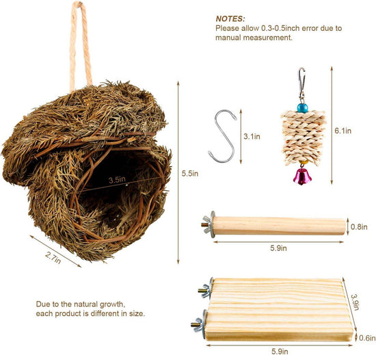 Hummingbird Bird Nest, Handwoven Straw Grass Hanging Bird Hut Grass Woven Parakeet Breeding Cave Cozy Resting Place Sparrow House for Cockatiel Parrots Parakeet Conures Finch (H02) - The Max & Rex Collection