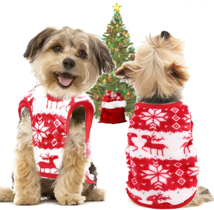 QETRABONE Small Dog Pet Cat Christmas Costume Sweater, Pet Supplies Costume Xmas Clothes Dog Jumpers Snowflake Elk Pattern Christmas Outfits for Dogs Puppy Kitten Cats (Large, Red Snowflake)