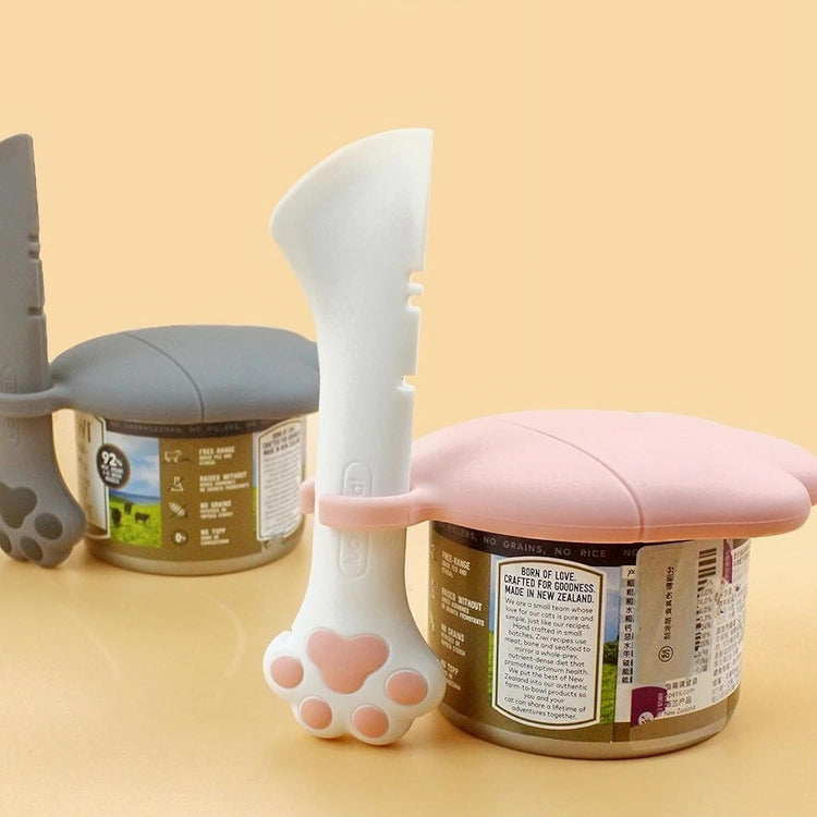 Dog Food Lids & Spoons, Can Opener Set with Cover, Cat & Dog Food Accessories, Manual Can Opener (White)