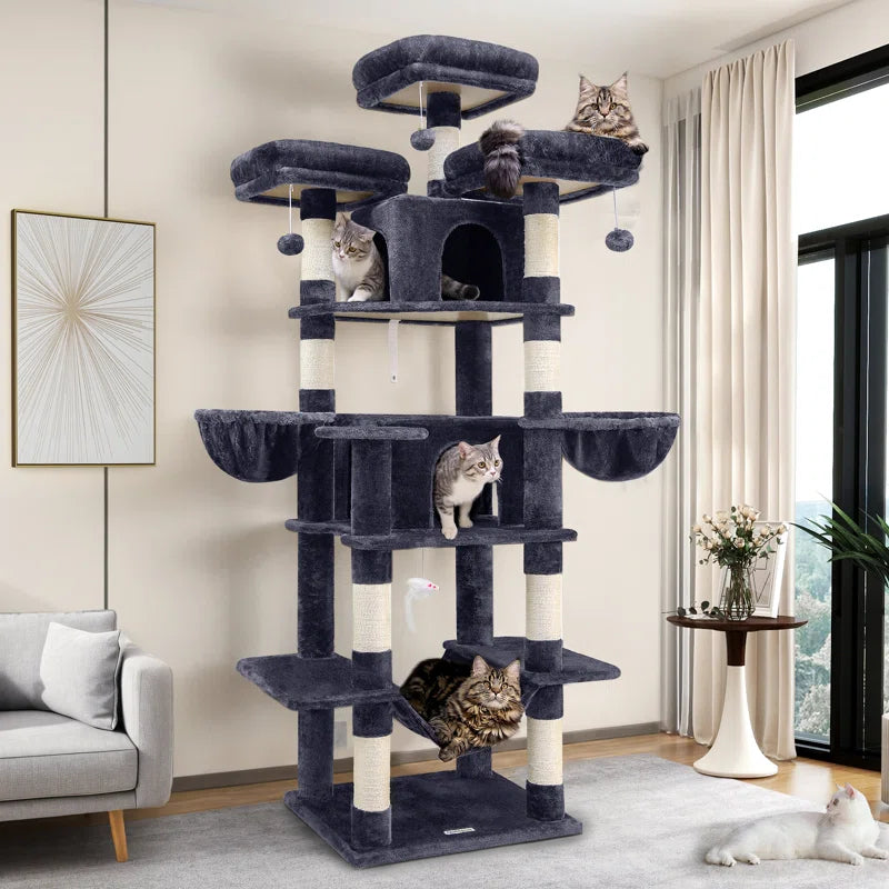 CT81F Big Cat Tower for Indoor Cats, XXL Cat Tree with Scratching Post, Hammock, Perches, Condos, and Hanging Baskets for Multiple Adult Cats