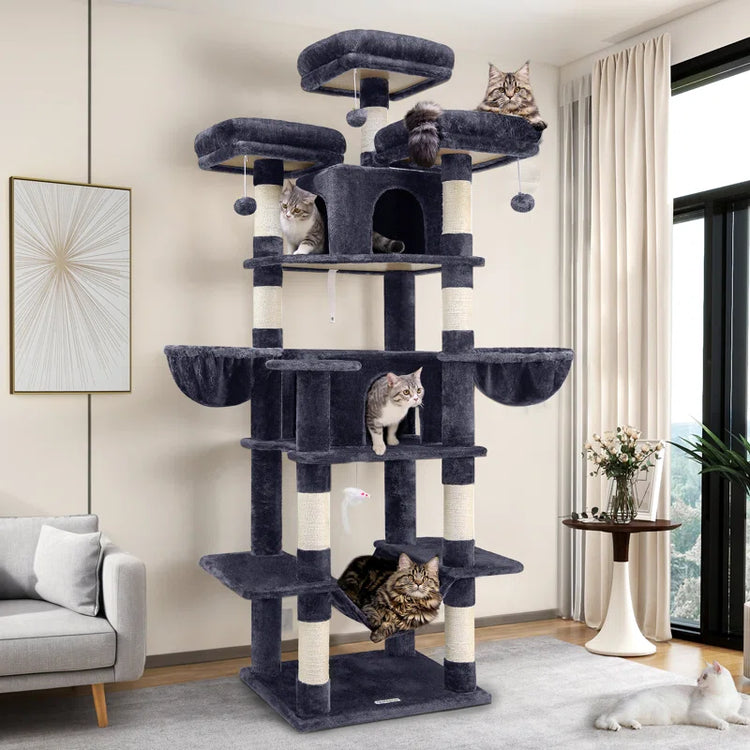 CT81F Big Cat Tower for Indoor Cats, XXL Cat Tree with Scratching Post, Hammock, Perches, Condos, and Hanging Baskets for Multiple Adult Cats