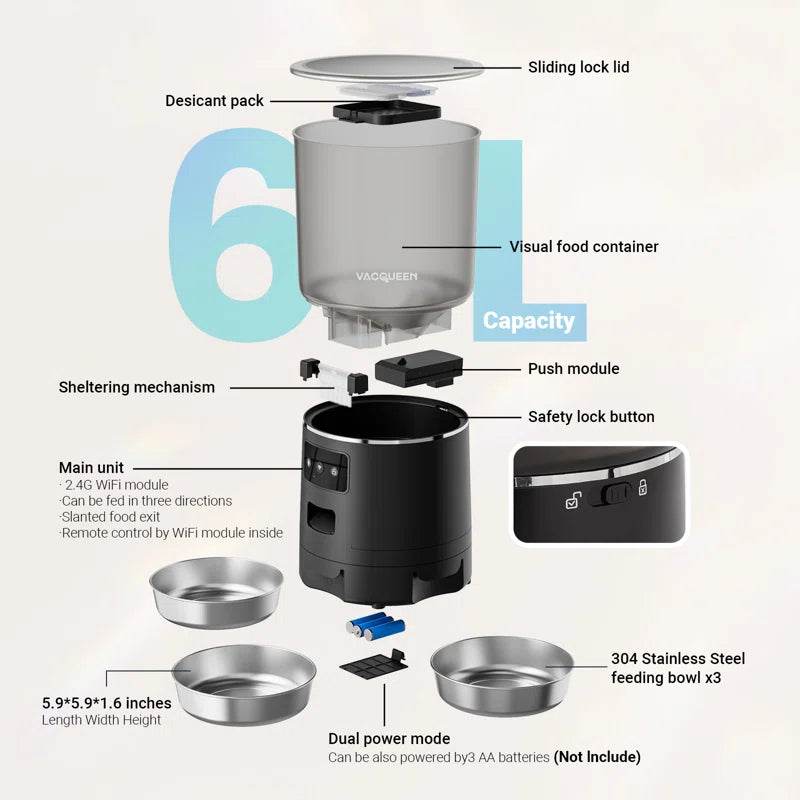 smart Automatic Cat Food Dispenser with 3 Bowls - 6L WiFi Pet Feeder with APP Control | Multi-Cat Auto Feeding Station - The Max & Rex Collection