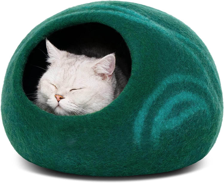 MEOWFIA Cat Cave – Premium Felt Cat Bed for Indoor Cats, Handmade 100% Merino Wool (Medium, Dark Grey) - The Max & Rex Collection