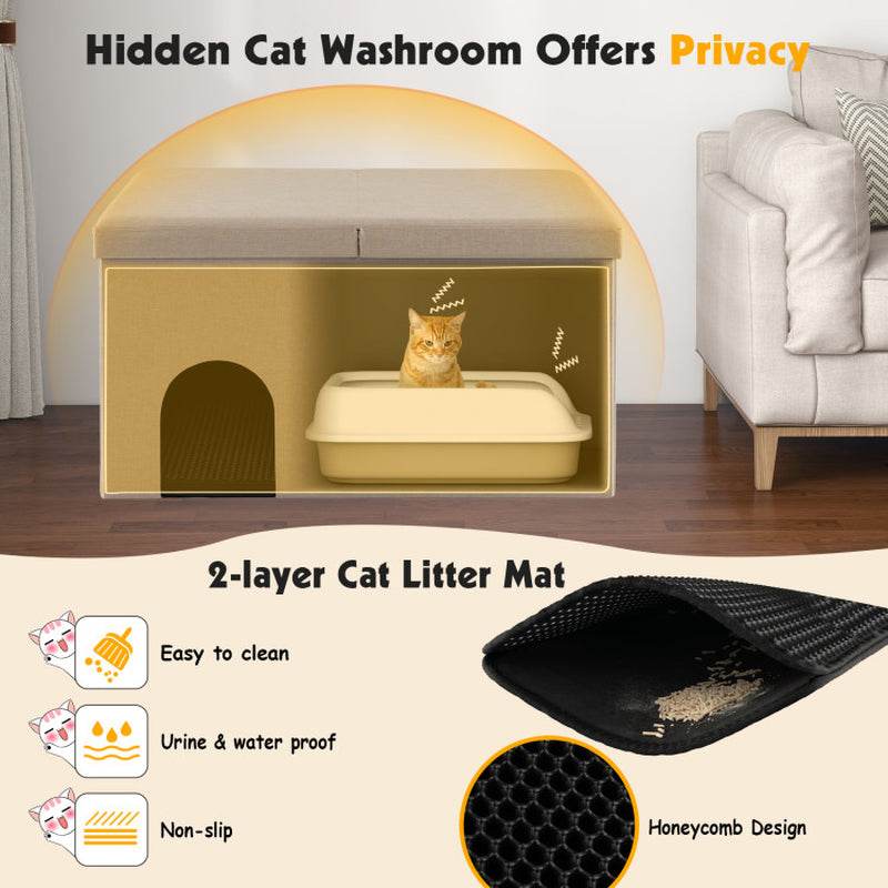 Cat Litter Box Enclosure Hidden Furniture with Urine Proof Litter Mat - The Max & Rex Collection