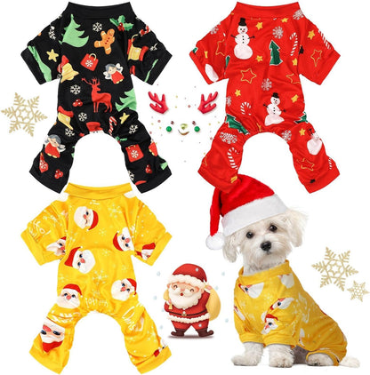 3 Pieces Christmas Dog Pajamas Dog Jumpsuit Santa Snowman Pet Clothes Christmas Pet Pajamas Holiday Costume Jumpsuit for Puppy Cat(Snowman Pattern,M (Fit 5.5-7.7Lbs))