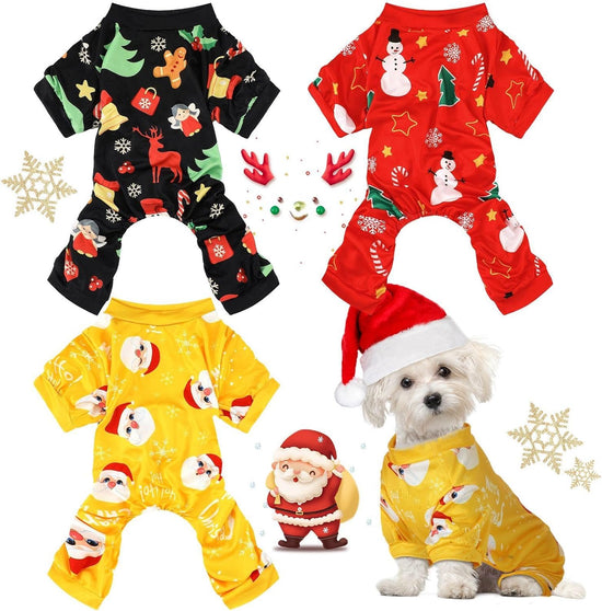 3 Pieces Christmas Dog Pajamas Dog Jumpsuit Santa Snowman Pet Clothes Christmas Pet Pajamas Holiday Costume Jumpsuit for Puppy Cat(Snowman Pattern,M (Fit 5.5-7.7Lbs))