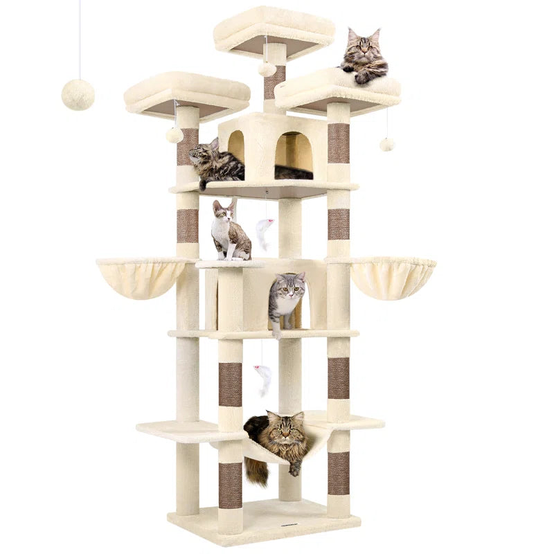 CT81F Big Cat Tower for Indoor Cats, XXL Cat Tree with Scratching Post, Hammock, Perches, Condos, and Hanging Baskets for Multiple Adult Cats