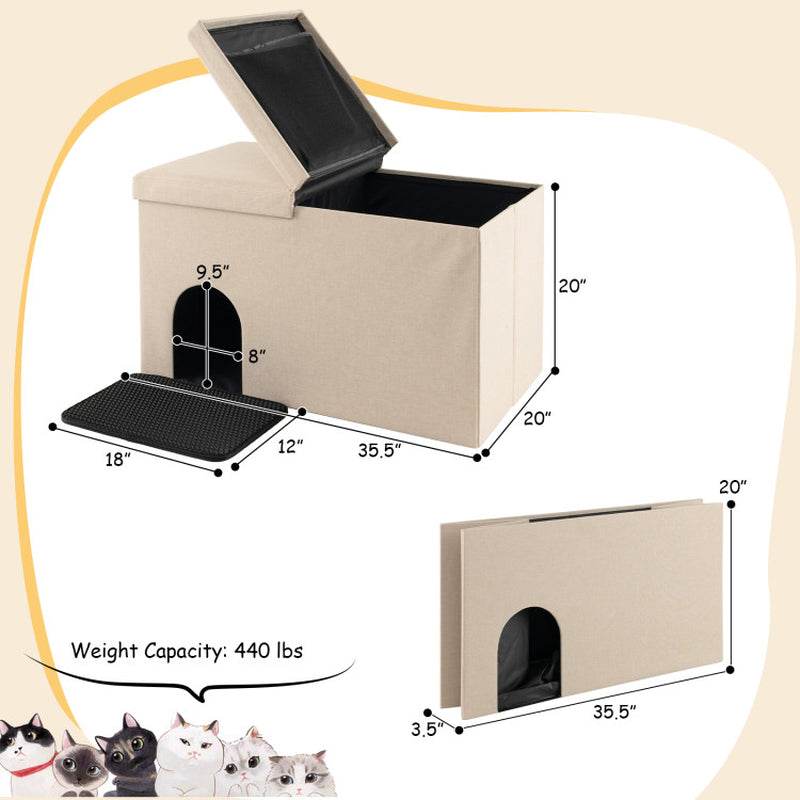 Cat Litter Box Enclosure Hidden Furniture with Urine Proof Litter Mat - The Max & Rex Collection