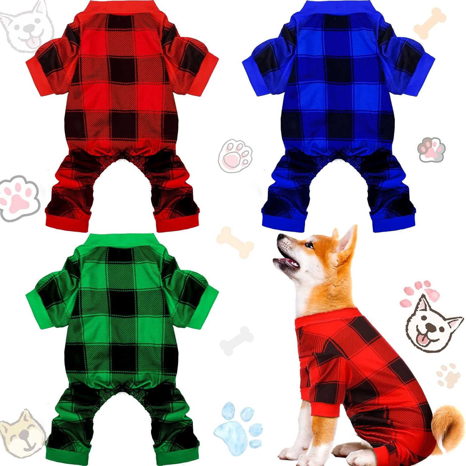 3 Pieces Christmas Dog Pajamas Dog Jumpsuit Santa Snowman Pet Clothes Christmas Pet Pajamas Holiday Costume Jumpsuit for Puppy Cat(Snowman Pattern,M (Fit 5.5-7.7Lbs))