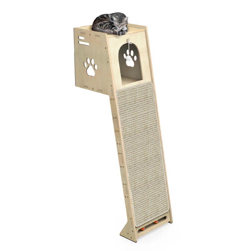 Emaliya Leaning Cat Climbing Tree Tower Condo with Scratching Mat for Window Wall