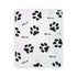 White blanket with black paw prints and &