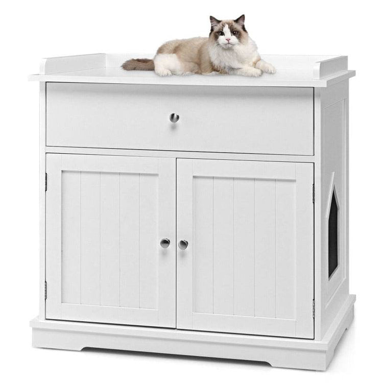 Wooden Cat Litter Box Enclosure with Drawer Side Table Furniture - The Max & Rex Collection