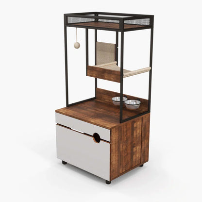 Zarrah Cat Litter Box Enclosures with Cat Tree Tower, Cat Furniture ,Cat Cabinet