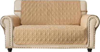 Ameritex Loveseat Cover Water-Resistant Quilted Furniture Protector with Back Nonslip Paws Slipcover for Dogs, Kids, Pets Loveseat Slipcover Stay in Place for Leather (54", Beige)