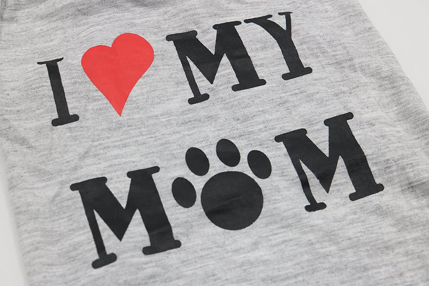 Droolingdog Dog Clothes Puppy Shirts I Love My Mom Dog T Shirt for Small Dogs, Small, Grey - The Max & Rex Collection