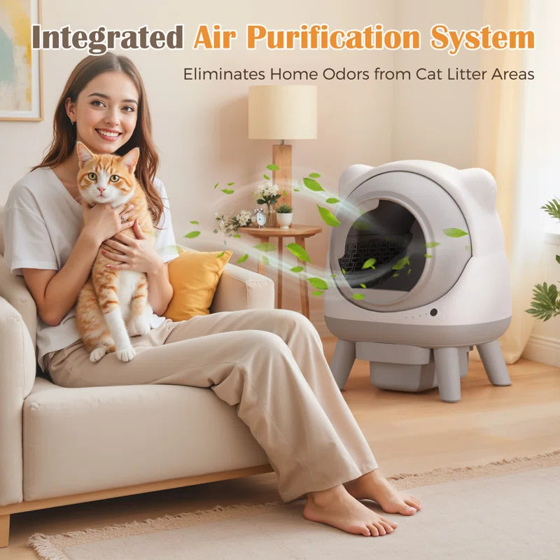 Cute Cat-Ear Self-Cleaning Automatic Cat Litter Box with Smart Sensors - App Control, Health Monitoring