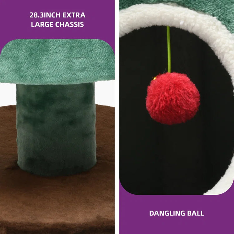 63" Christmas Cat Tower with 2 Semi-Enclosed Cat Houses, Indoor Cat Tree with Cat Condos, Cute Cat Tree with Plush Ball for 2 Cat