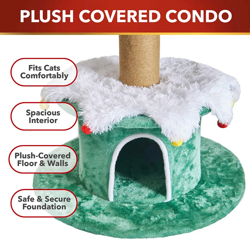 66" H 3 Tier Noble Fir Cat Christmas Tree with Removable Skirt & Scratching Post