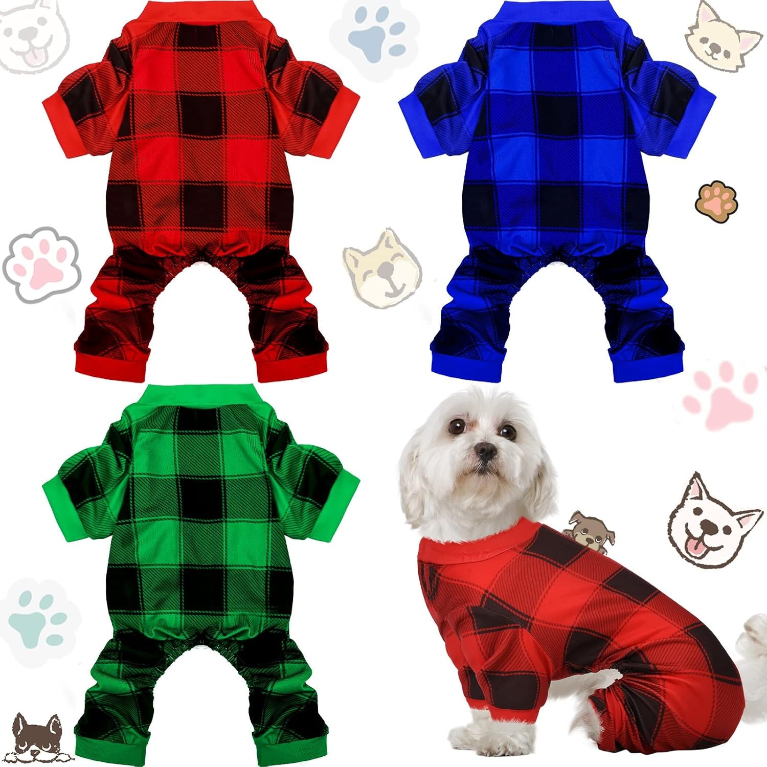3 Pieces Christmas Dog Pajamas Dog Jumpsuit Santa Snowman Pet Clothes Christmas Pet Pajamas Holiday Costume Jumpsuit for Puppy Cat(Snowman Pattern,M (Fit 5.5-7.7Lbs))