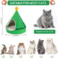 NIBESSER Cat Bed Christmas Tree Cat Tent House Self-Warming 2 in 1 Removable Comfortable Triangle Pet Teepee Xmas Dog Cave in Winter (Green)