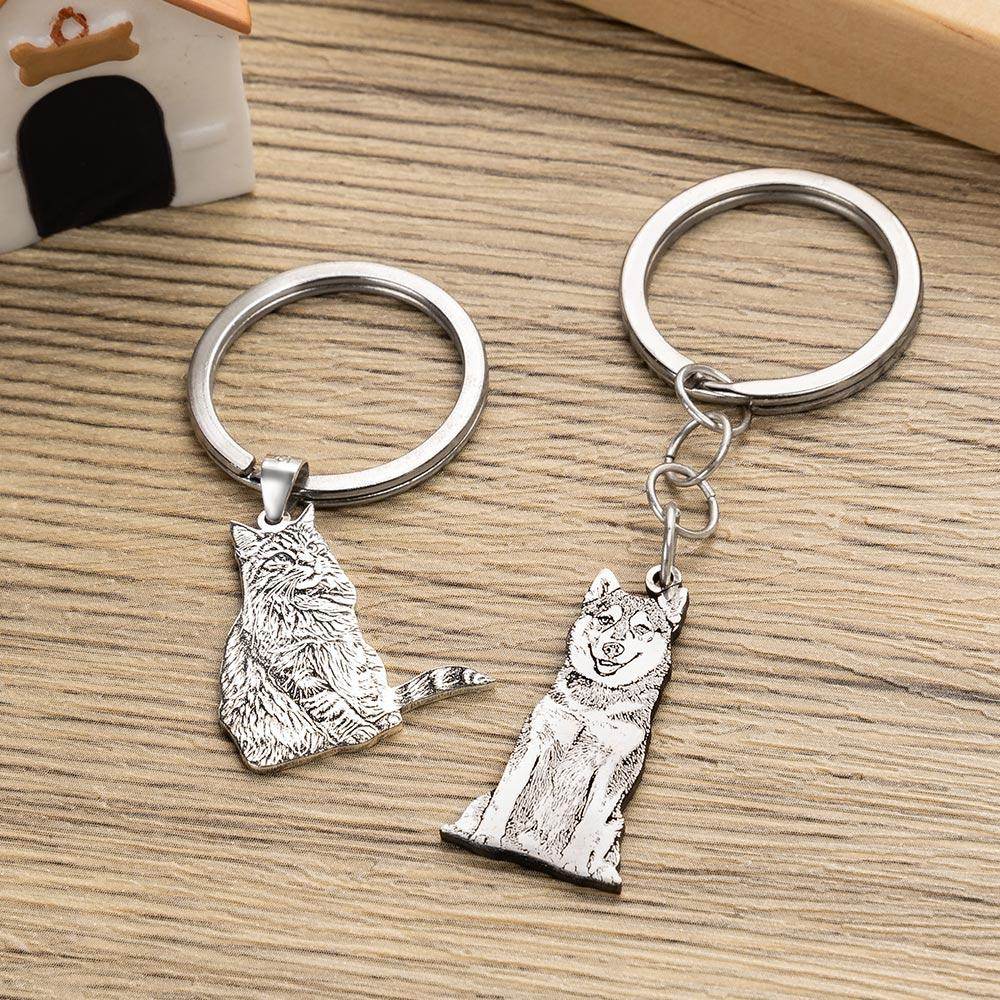 Custom Pet Photo Keychain - Engraved Sterling Silver with Personalized Message - The Max & Rex Collection