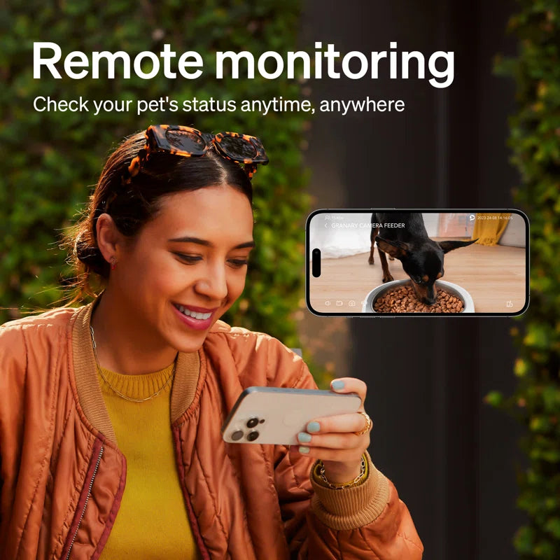 Granary WIFI Smart Phone Control Automatic Cat & Dog Feeder with Camera, White, 5-L