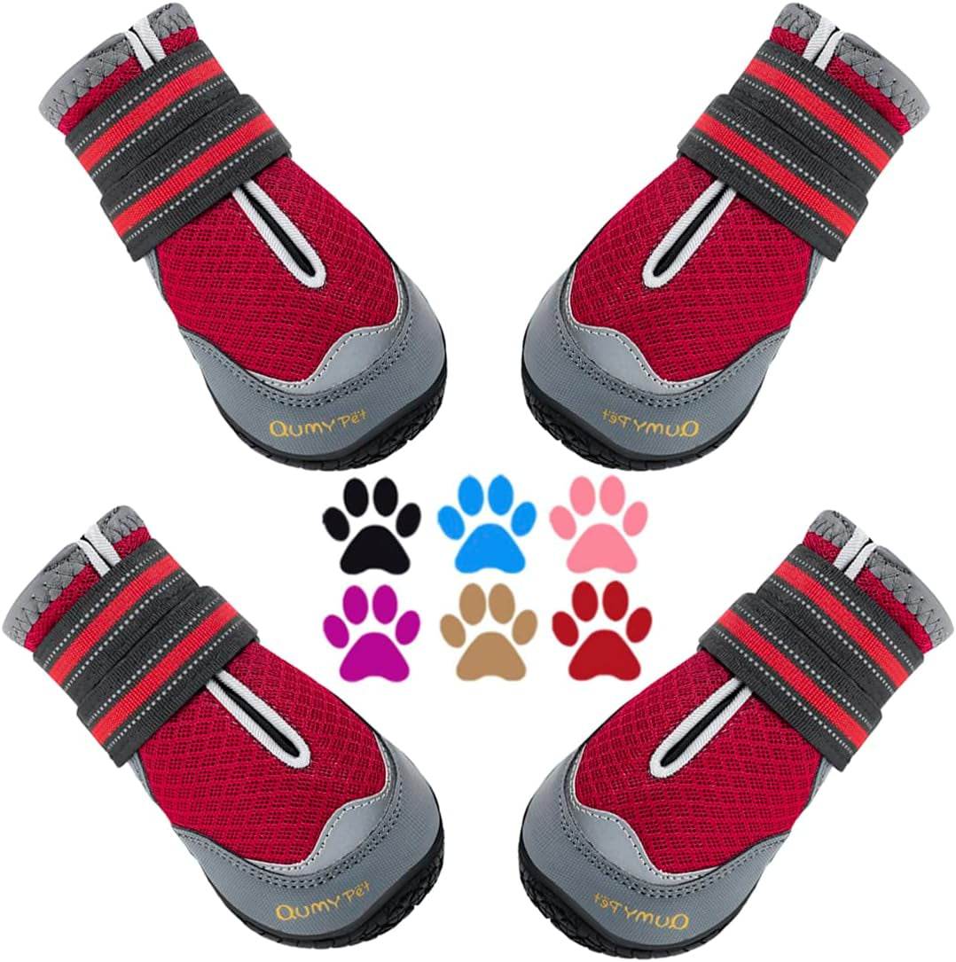 QUMY 2PCS Dog Boots for Large Dogs, Medium Dog Shoes & Paw Protectors for Hot Pavement, Summer Heat Protection, Mesh Breathable Nonslip Dog Booties for Hardfloors, Walking Running Hiking Red Size 2 - The Max & Rex Collection