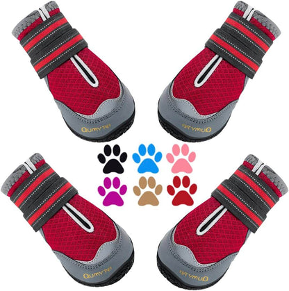 QUMY 2PCS Dog Boots for Large Dogs, Medium Dog Shoes & Paw Protectors for Hot Pavement, Summer Heat Protection, Mesh Breathable Nonslip Dog Booties for Hardfloors, Walking Running Hiking Red Size 2 - The Max & Rex Collection