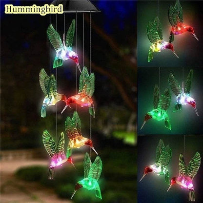 Solar Garden Wind Chime – LED Color-Changing Lights with Crystal Ball & Hummingbird Design - The Max & Rex Collection