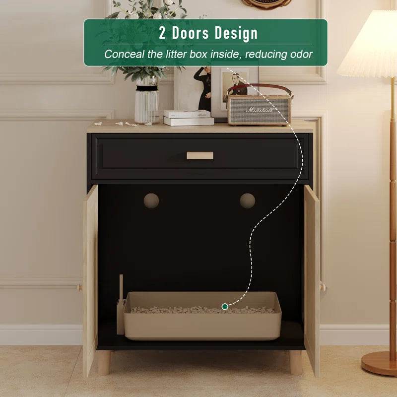 Cat Litter Box Enclosure Wood Cat Crate Furniture with Scratching Pad Doors - The Max & Rex Collection