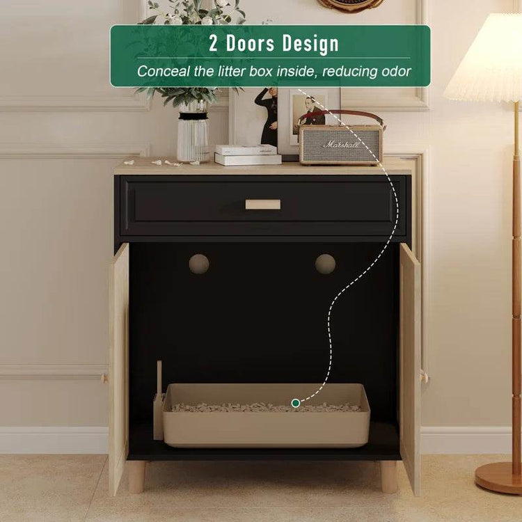 Cat Litter Box Enclosure Wood Cat Crate Furniture with Scratching Pad Doors - The Max & Rex Collection