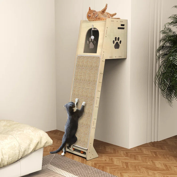 Emaliya Leaning Cat Climbing Tree Tower Condo with Scratching Mat for Window Wall