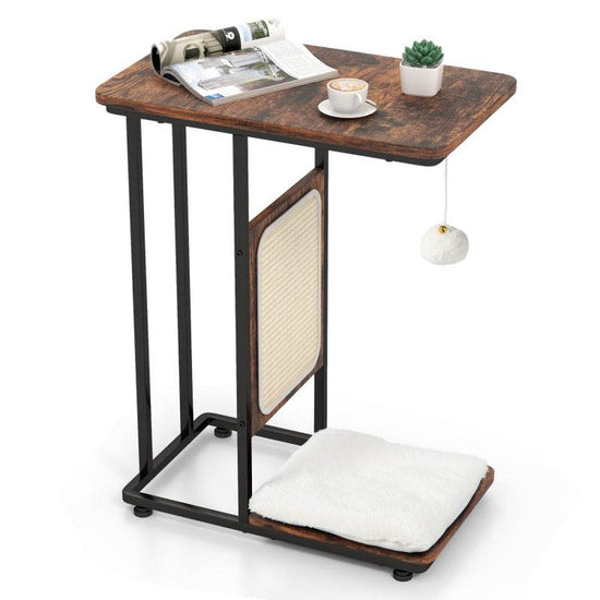 Modern C-Shaped Cat Side Table with Scratching Board - The Max & Rex Collection