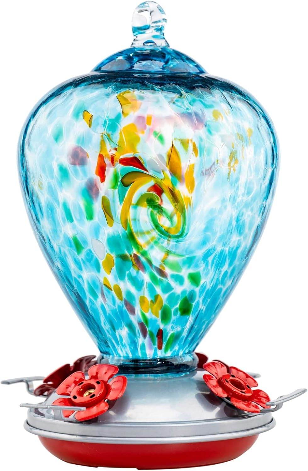 Muse Garden 34oz Blown Glass Hanging Hummingbird Feeder - The Max & Rex Collection