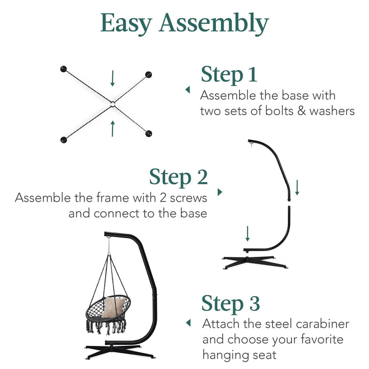 Metal Hanging Hammock C-Stand - Offset Base, Weather-Resistant, Black - The Max & Rex Collection