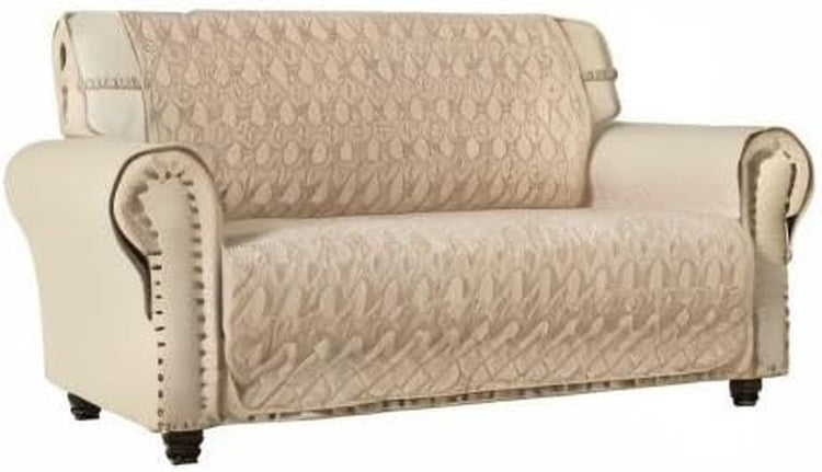 Ameritex Loveseat Cover Water-Resistant Quilted Furniture Protector with Back Nonslip Paws Slipcover for Dogs, Kids, Pets Loveseat Slipcover Stay in Place for Leather (54", Beige)