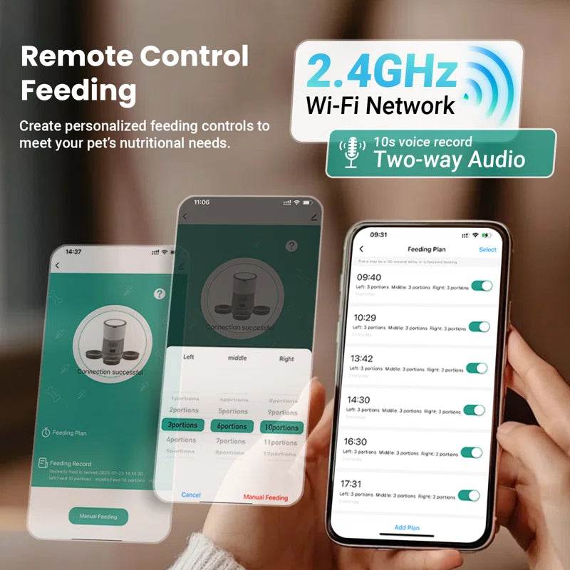 smart Automatic Cat Food Dispenser with 3 Bowls - 6L WiFi Pet Feeder with APP Control | Multi-Cat Auto Feeding Station - The Max & Rex Collection