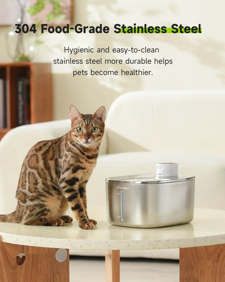 4L Wireless Cat Water Fountain - Auto Sensor Pet Drinking Fountain with Battery | Stainless Steel Cordless Water Dispenser for Dogs & Cats - The Max & Rex Collection