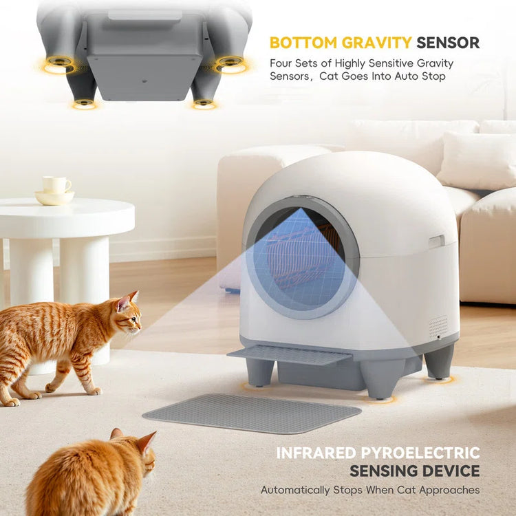 Self Cleaning Litter Box, 90 L Automatic Cat Litter Box for Multiple Cats with Safety Protection/App Control/Mat/1 Roll Garbage Bags