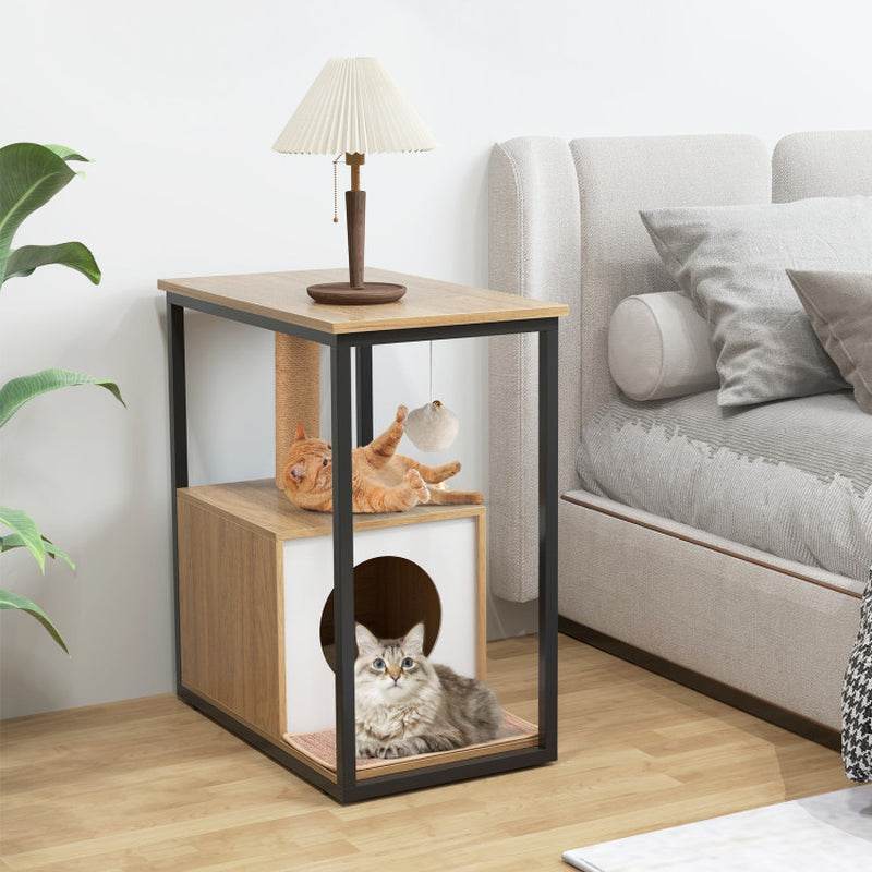Modern Cat End Table with Scratching Post - The Max & Rex Collection