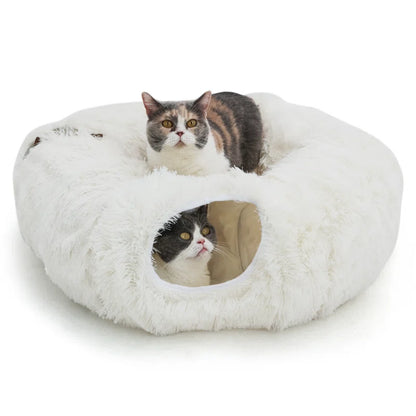 Cat Tunnel with Cat Bed for Indoor Cats, Multifunctional Cat Playground Toys Hideplace for Small Medium Large Cats