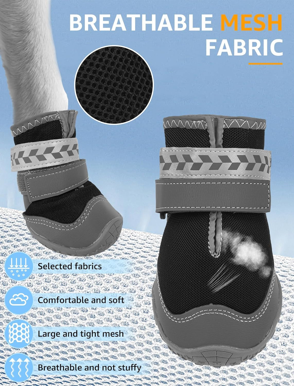 SCENEREAL Dog Shoes for Hot Pavement for Large Medium, Summer Mesh Breathable Dogs Boots & Paw Protectors for Hardwood Floors Indoor Outdoor Walking, anti Slip Waterproof Sole, Black Size 5