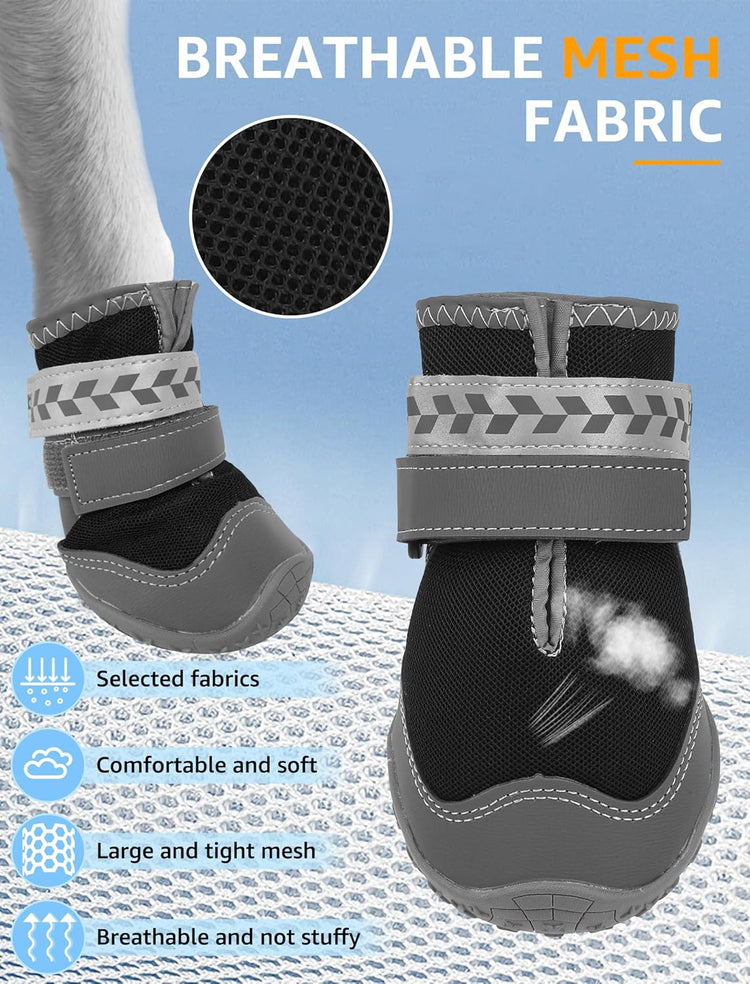SCENEREAL Dog Shoes for Hot Pavement for Large Medium, Summer Mesh Breathable Dogs Boots & Paw Protectors for Hardwood Floors Indoor Outdoor Walking, anti Slip Waterproof Sole, Black Size 5