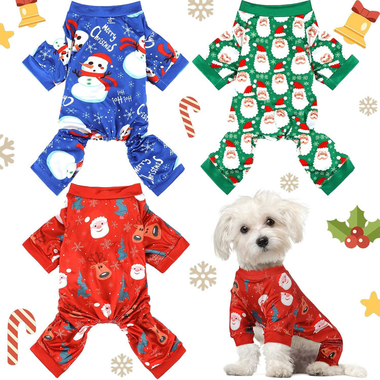 3 Pieces Christmas Dog Pajamas Dog Jumpsuit Santa Snowman Pet Clothes Christmas Pet Pajamas Holiday Costume Jumpsuit for Puppy Cat(Snowman Pattern,M (Fit 5.5-7.7Lbs))