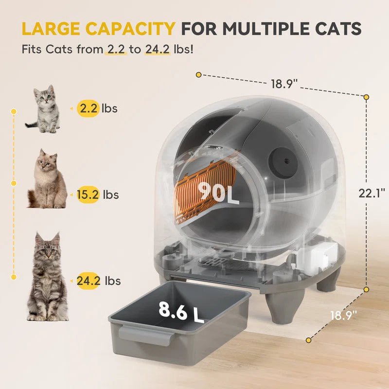 Self Cleaning Litter Box, 90 L Automatic Cat Litter Box for Multiple Cats with Safety Protection/App Control/Mat/1 Roll Garbage Bags