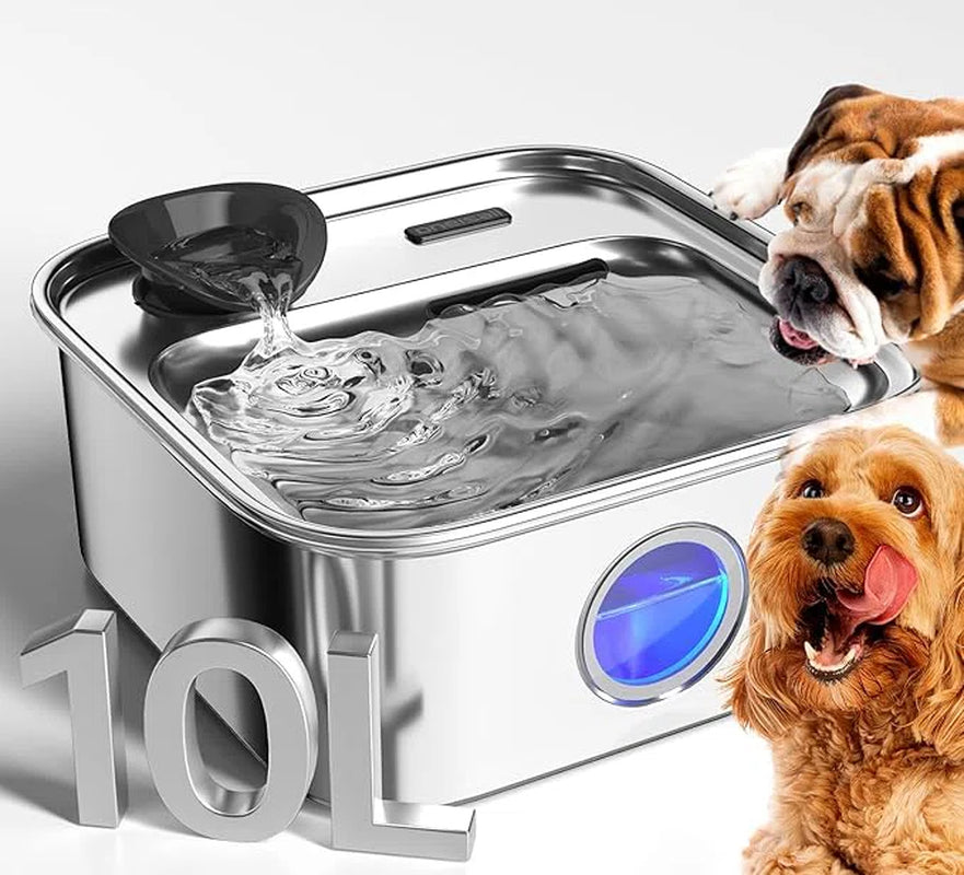 PW07 Dog Water Fountain for Large Dogs, 10L/2.6Gal Dog Fountain Water Bowl with Multi-Filtration & Deeper Drinking Aera, Large Pet Water Fountain with Water Window & LED, Ultra-Quiet