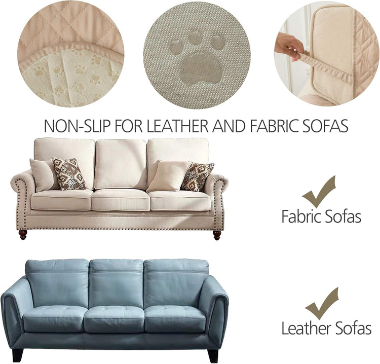 Ameritex Loveseat Cover Water-Resistant Quilted Furniture Protector with Back Nonslip Paws Slipcover for Dogs, Kids, Pets Loveseat Slipcover Stay in Place for Leather (54", Beige)