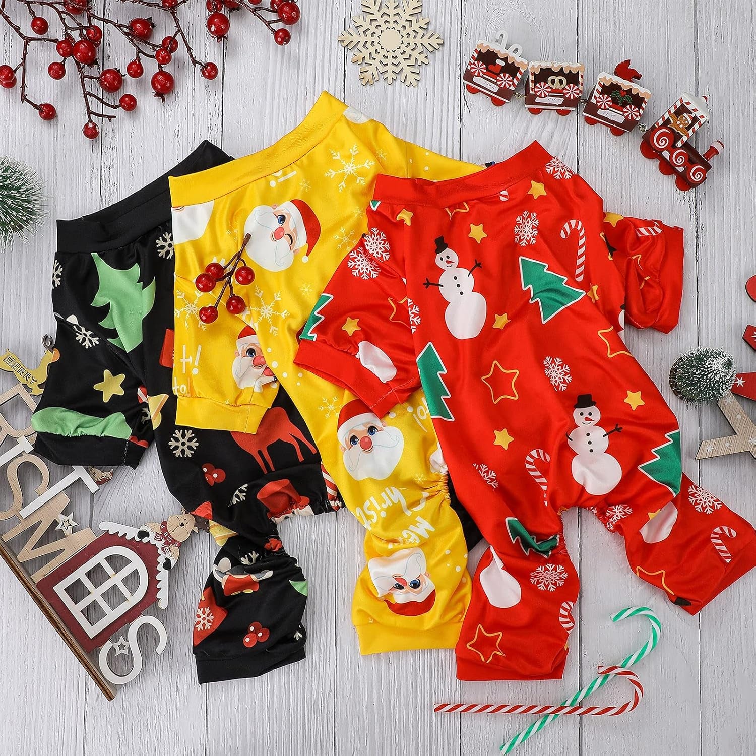 3 Pieces Christmas Dog Pajamas Dog Jumpsuit Santa Snowman Pet Clothes Christmas Pet Pajamas Holiday Costume Jumpsuit for Puppy Cat(Snowman Pattern,M (Fit 5.5-7.7Lbs))